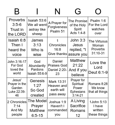 BIBLE DRILL BINGO Card