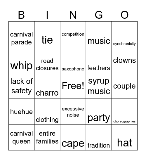 TLAXCALA CARNIVAL Bingo Card