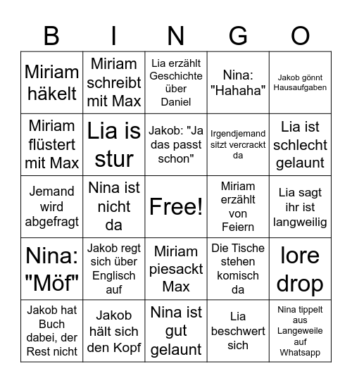 Tischgruppe Bingo Card