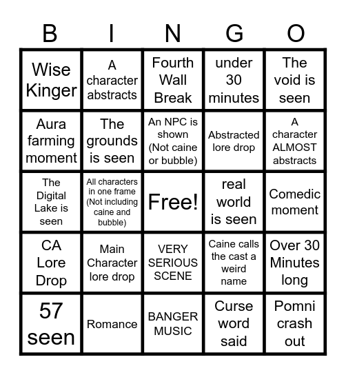 Tadc Episode 8 Bingo Card