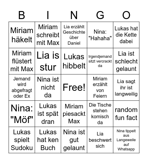 Tischgruppe Bingo Card