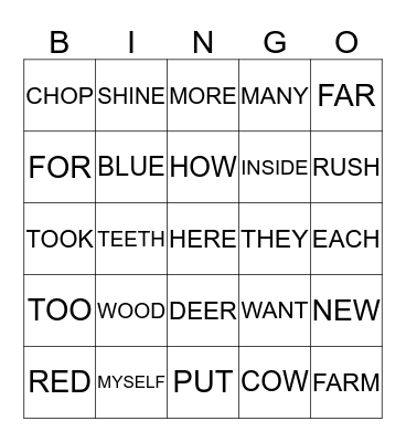 SPELLING WORD BINGO Card