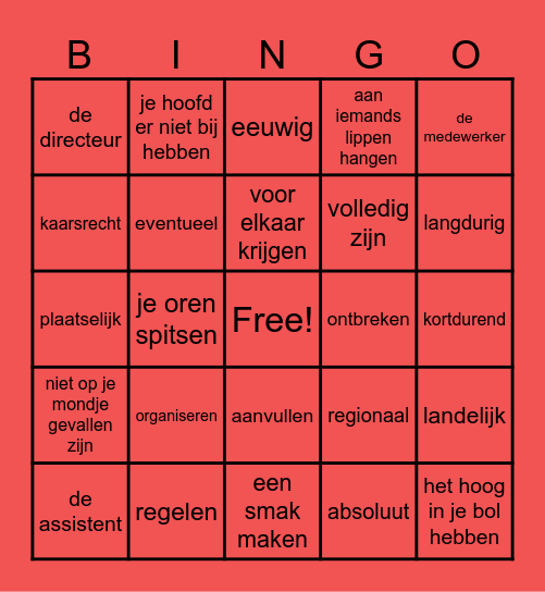 Woordenschat thema 5 Bingo Card
