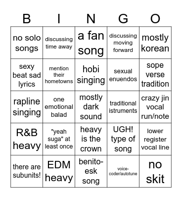 arirang predictions Bingo Card