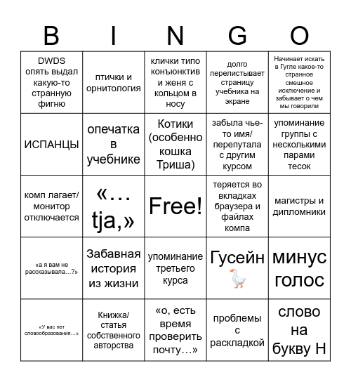 Бинго грамматика с Анной Владиславовной Bingo Card