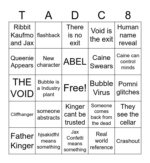 TADC EP * Bingo Card