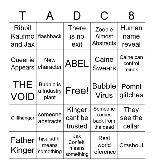 TADC EP * Bingo Card