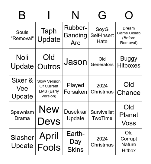 Forsaken Bingo Card