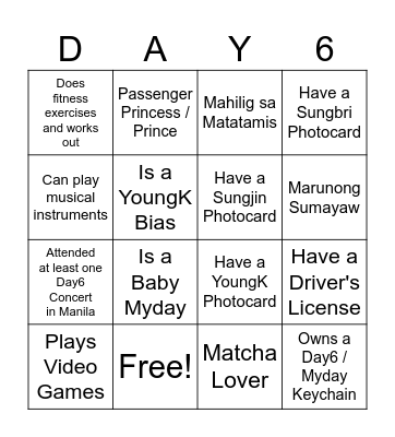 Myday Bingo Card