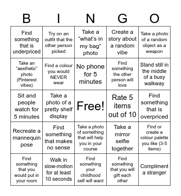 Shopping Centre BINGO Card