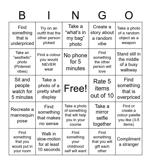 Shopping Centre BINGO Card