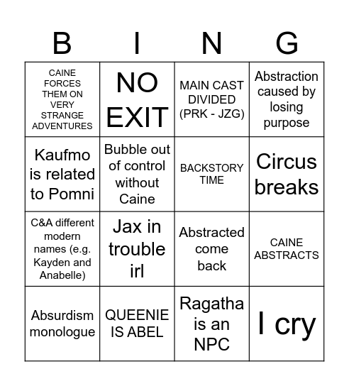 TADC ep 8 Bingo Card