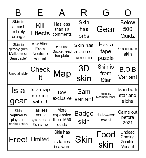 Bear Bingo Card