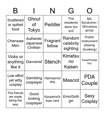 Otaku Pop Fes #1 Bingo Card