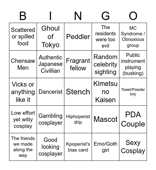 Otaku Pop Fes #1 Bingo Card