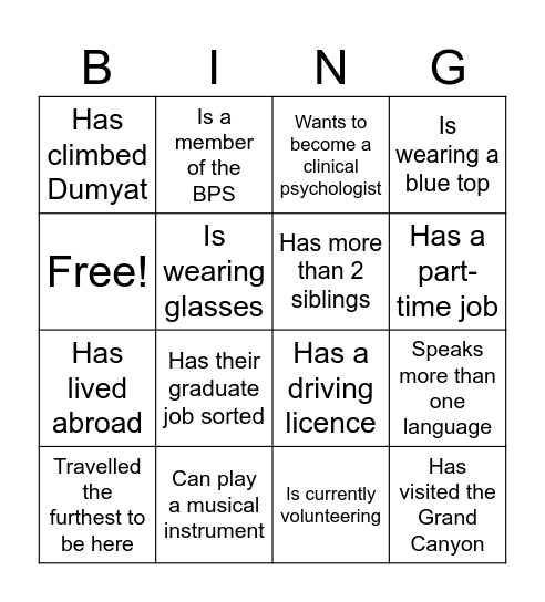 Networking Bingo Card