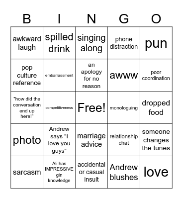 Andrew's Hens Bingo Card