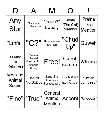 Damien Prediction Board Bingo Card