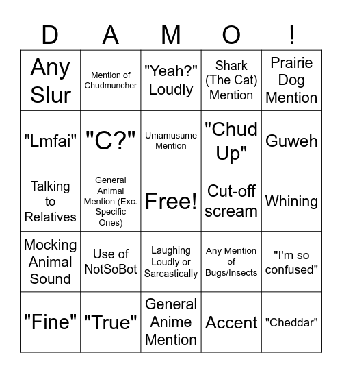 Damien Prediction Board Bingo Card