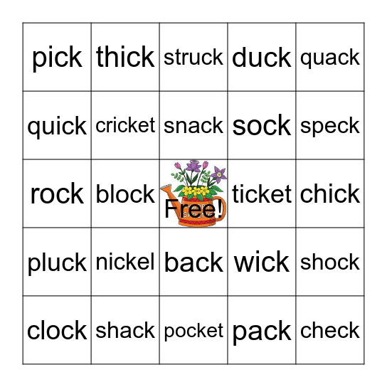 /-ck/ Bingo Card