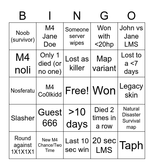 Forsaken bingo Card