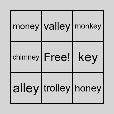 'ee' spelt as 'ey' Bingo Card