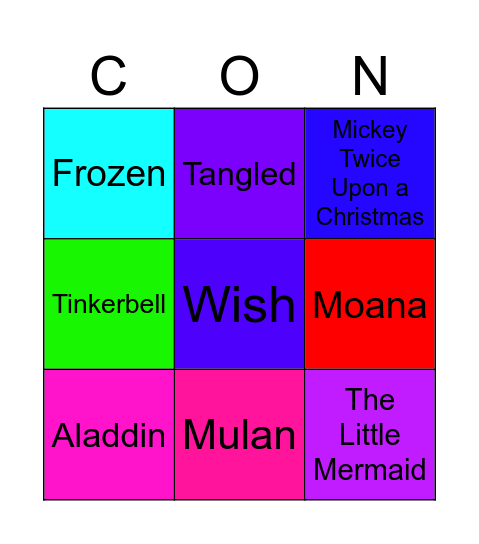 Concert Glasgow Disney Names * Bingo Card