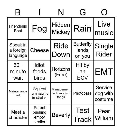 Experimental Prototype Bingo of Tomorrow Bingo Card