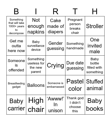 Baby shower Bingo Card