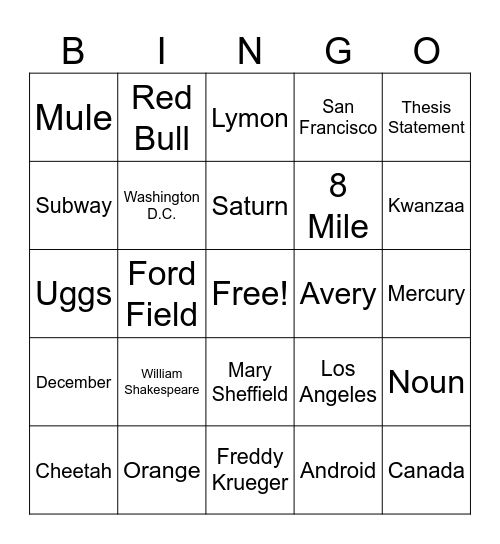 Untitled Bingo Card