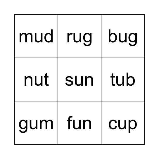 Short E Bingo Card