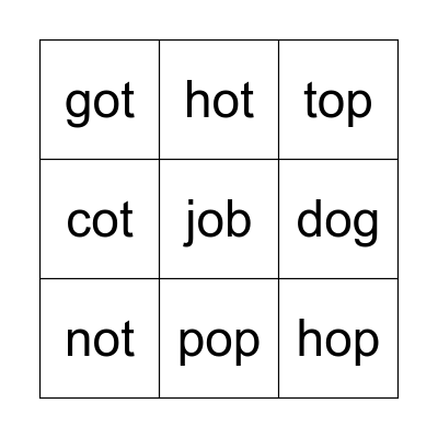 Short O Bingo Card
