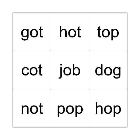 Short O Bingo Card