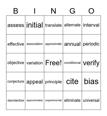 6th-8th EOG Vocabulary List #1-33 Bingo Card