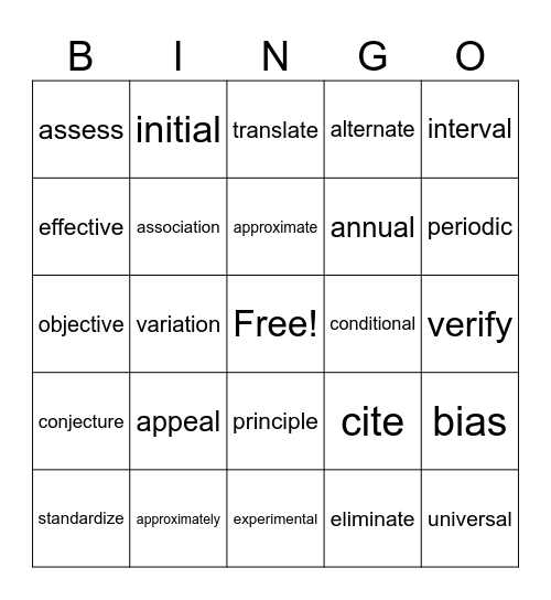 6th-8th EOG Vocabulary List #1-33 Bingo Card