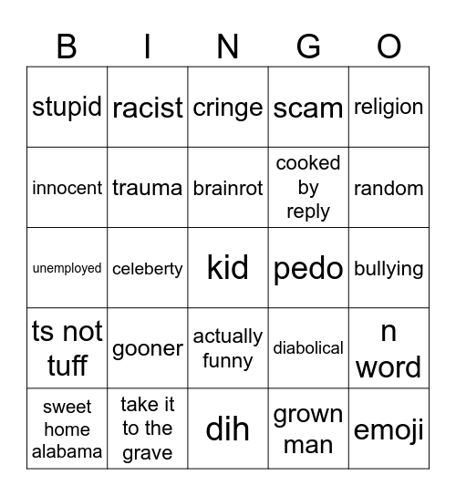 stupid hub comments Bingo Card