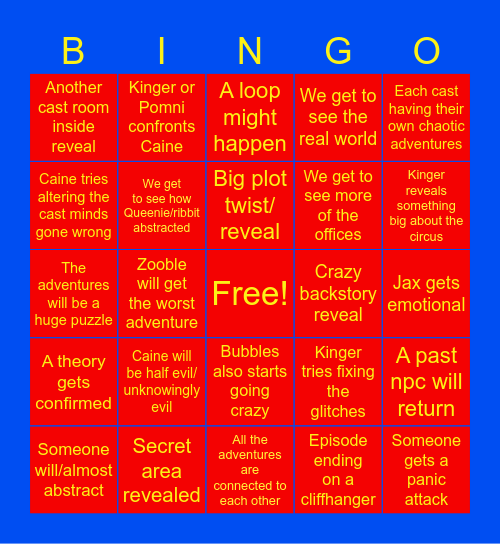 TADC EP8 PREDICTIONS Bingo Card