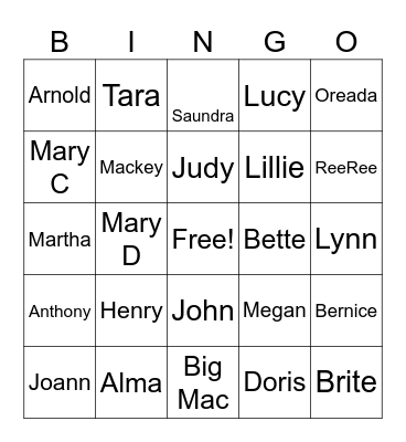Bette Rae Bingo Card
