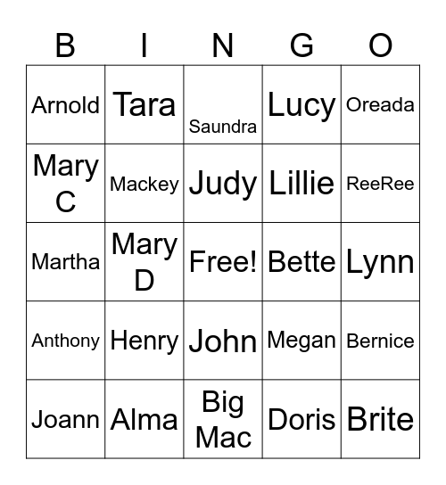 Bette Rae Bingo Card