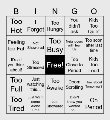 Dead Bedroom Bingo Card