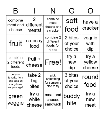Dinner Bingo Card