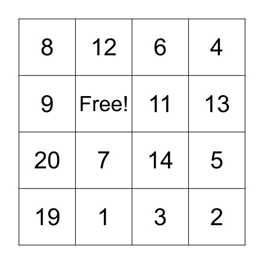 Los Numeros! Bingo Card