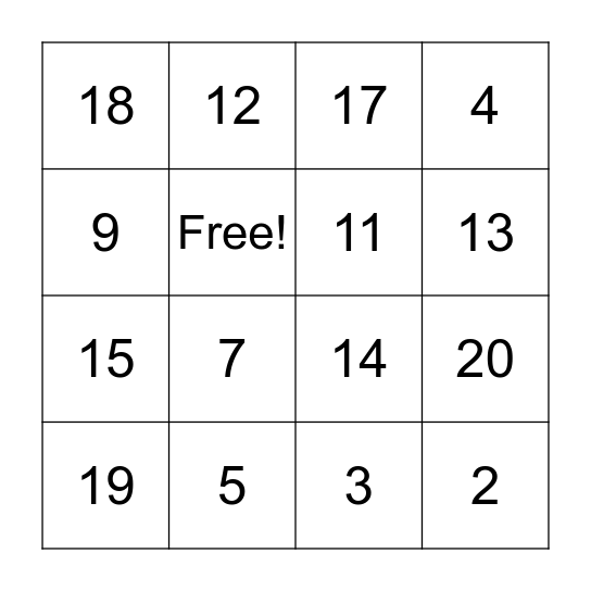Los Numeros! Bingo Card