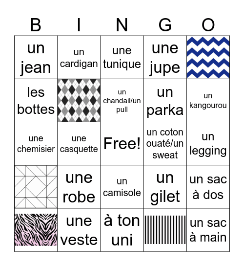 Vêtements Bingo Card