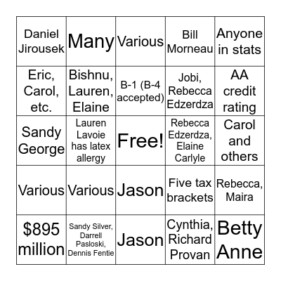 Bean Counter Bingo (Answers) Bingo Card