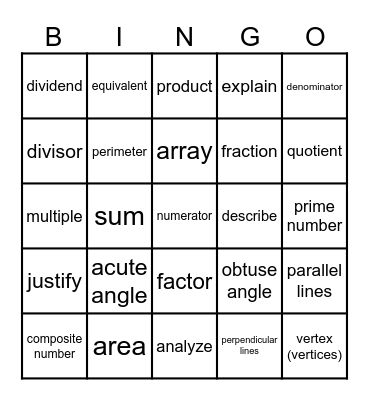 Math Vocabulary - 5th Grade Bingo Card