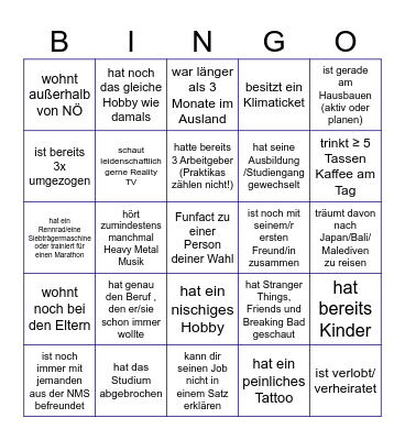 Klassentreffen 2026 Bingo Card
