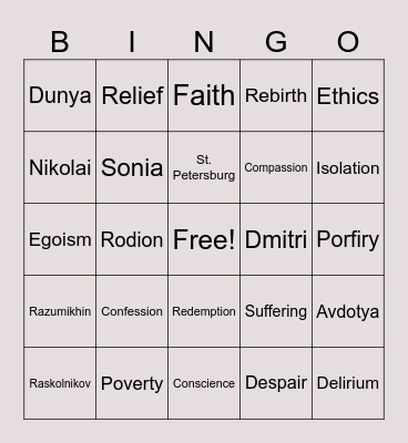 Crime & Punishment BINGO Card