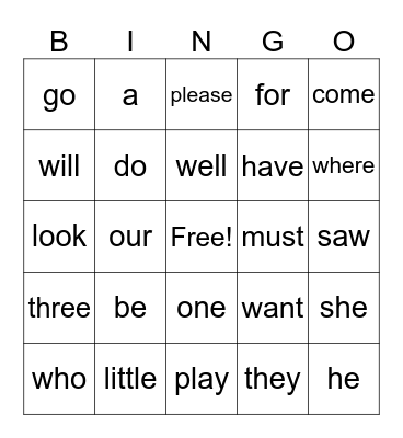 Heart Word BINGO (1-69) Bingo Card