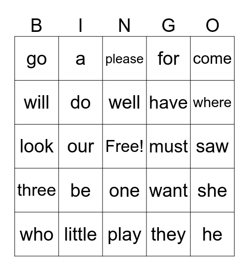 Heart Word BINGO (1-69) Bingo Card